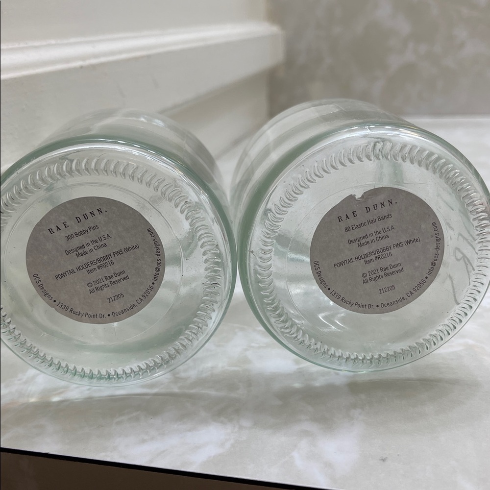 Rae Dunn Set of 2 jars- Bobby pins and ponytail holder Glass - Picture 3 of 4